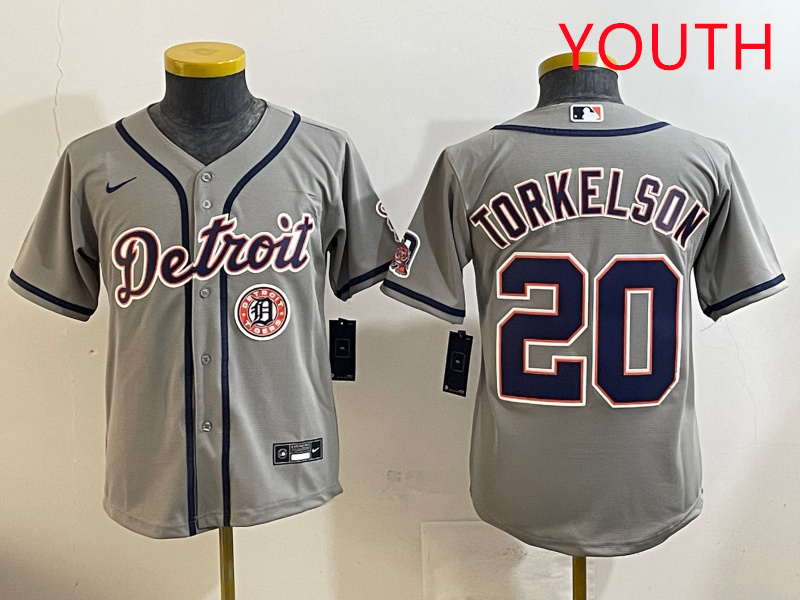 Youth 2025 Detroit Tigers  #20 Torkelson grey Nike MLB jersey style 3->youth mlb jersey->Youth Jersey